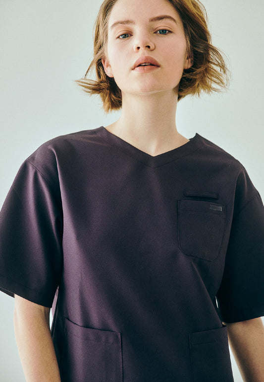 スクラブトップスダイアゴナル オーバーサイズ V-NECK 66-196311